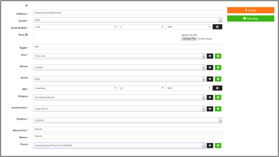 student registration form