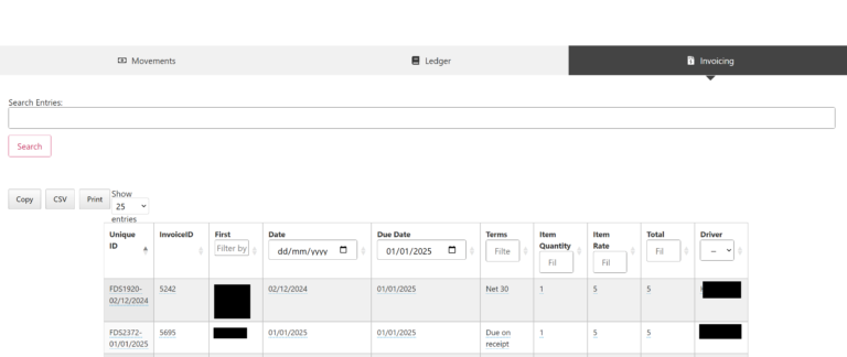 Financing (Billing/Ledgers/Invoices)